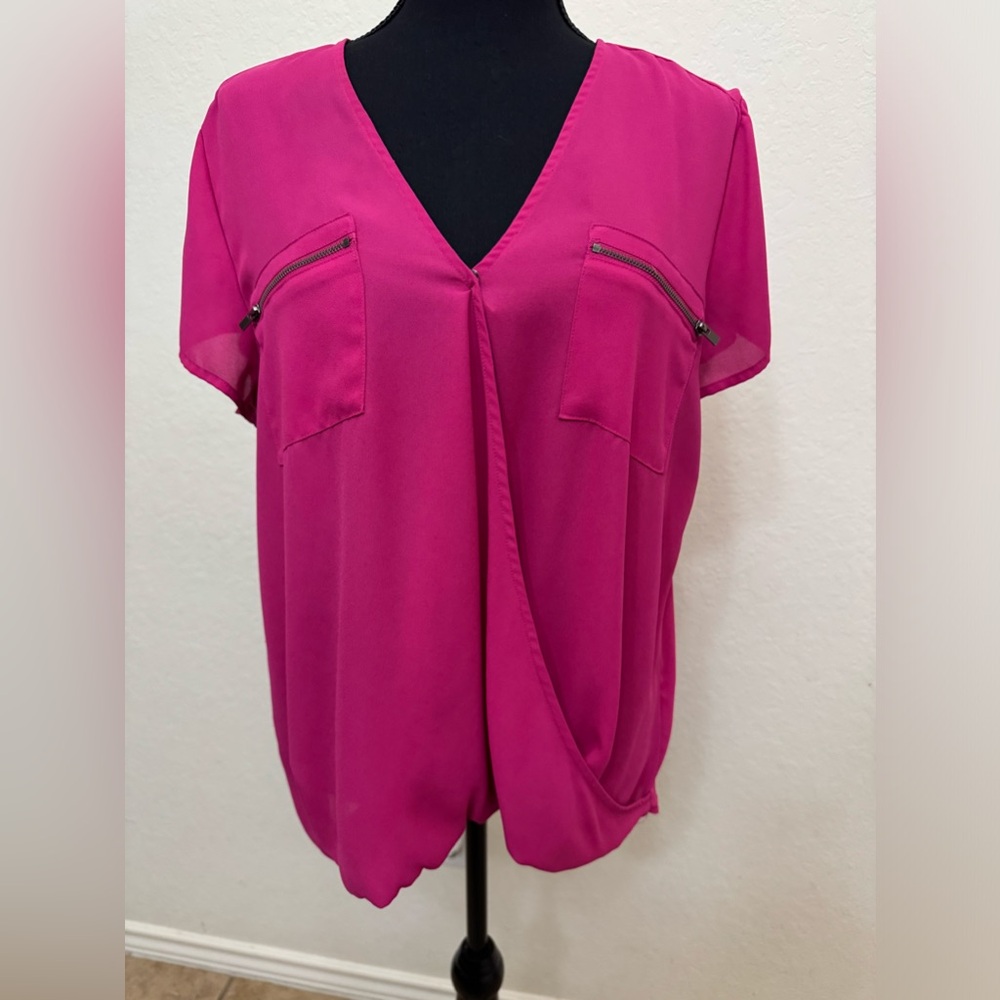 Pink Blouse with Zipper Pocket Accent